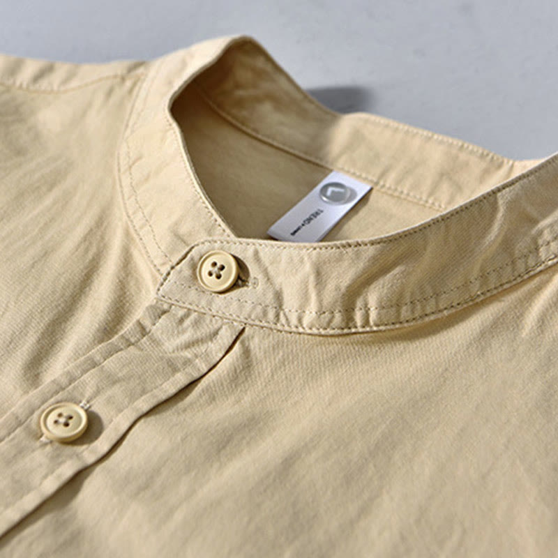 Buddha Stones Crew Neck Solid Color Men's Long Sleeve Cotton Thickened Jacket With Pockets - image 1