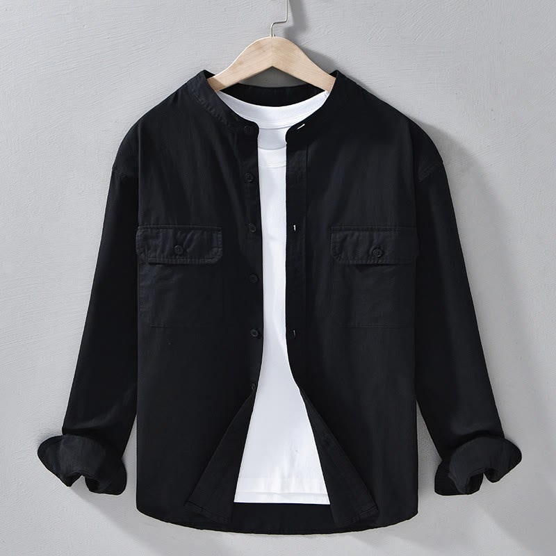 Buddha Stones Crew Neck Solid Color Men's Long Sleeve Cotton Thickened Jacket With Pockets - Black - US/UK/AU42,EU52 (3XL) - image 20