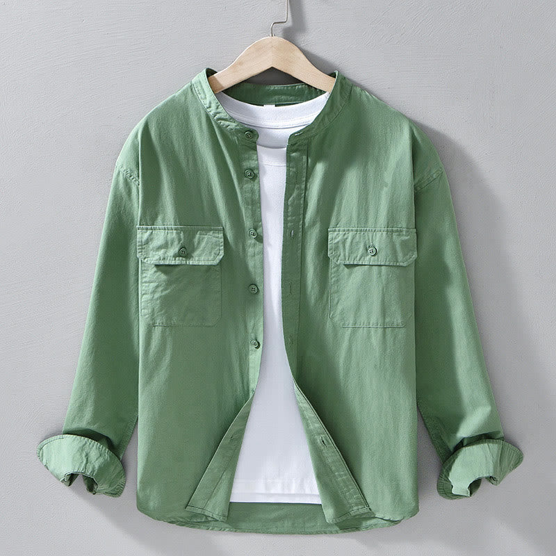 Buddha Stones Crew Neck Solid Color Men's Long Sleeve Cotton Thickened Jacket With Pockets - MediumSeaGreen - US/UK/AU42,EU52 (3XL) - image 4