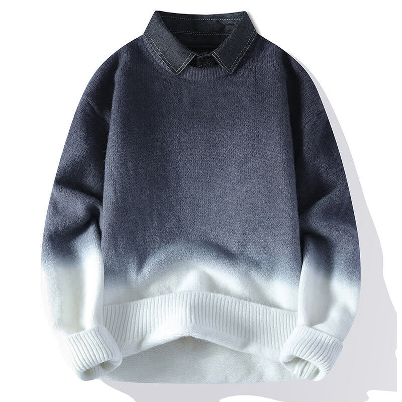 Buddha Stones Winter Stand Collar Gradient Color Design Warm Men's Long Sleeve Knitted Sweater - Gray - US/UK/AU44,EU54 (4XL) - image 1