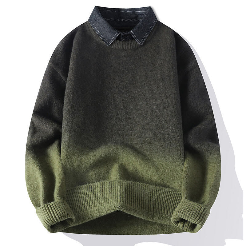 Buddha Stones Winter Stand Collar Gradient Color Design Warm Men's Long Sleeve Knitted Sweater - OliveDrab - US/UK/AU44,EU54 (4XL) - image 10