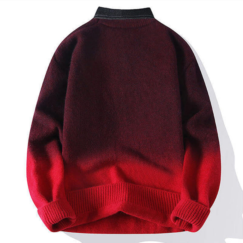 Buddha Stones Winter Stand Collar Gradient Color Design Warm Men's Long Sleeve Knitted Sweater - image 3