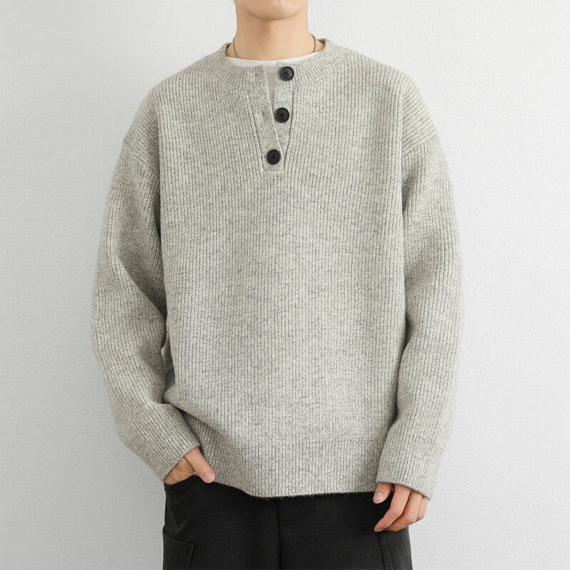 Buddha Stones Winter V-Neck Buttons Ribbed Design Warm Men's Long Sleeve Knitted Sweater - Linen - US/UK/AU42,EU52 (3XL) - image 5