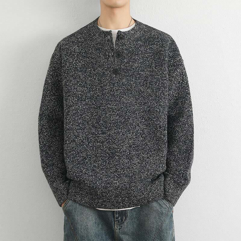 Buddha Stones Winter V-Neck Buttons Ribbed Design Warm Men's Long Sleeve Knitted Sweater - DarkGray - US/UK/AU42,EU52 (3XL) - image 18