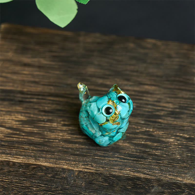 Buddha Stones Crystal Drip Resin Small Cat Serenity Fulfilment Decoration Statue - Turquoise(36*32*22mm) - image 5