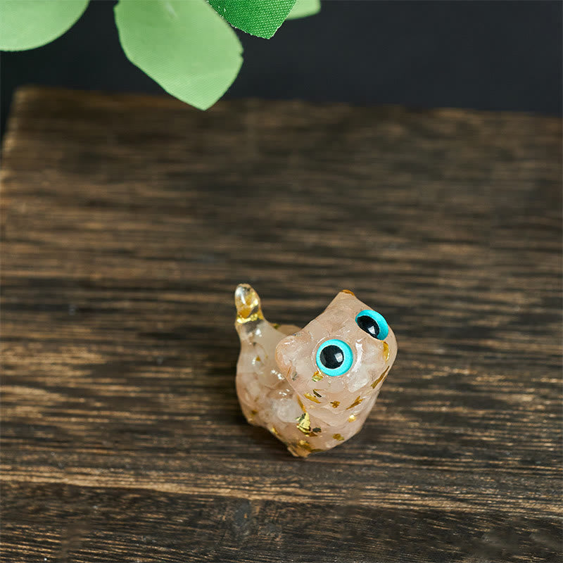 Buddha Stones Crystal Drip Resin Small Cat Serenity Fulfilment Decoration Statue - Pink Crystal(36*32*22mm) - image 18