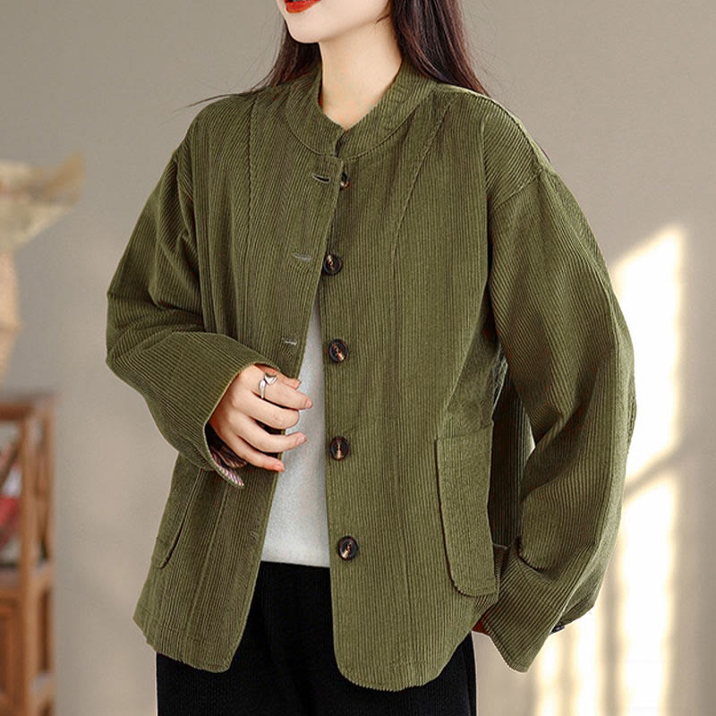 Buddha Stones Buttons Design Corduroy Long Sleeve Women's Jacket With Pockets - image 10