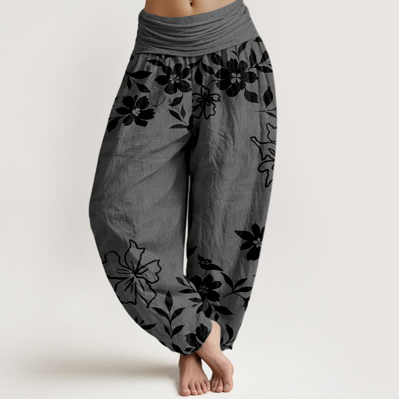 Buddha Stones Cotton Retro Simple Flowers Leaves Pattern Women's Elastic Waist Harem Pants - DimGray - US16,UK/AU20,EU48 (3XL) - image 5