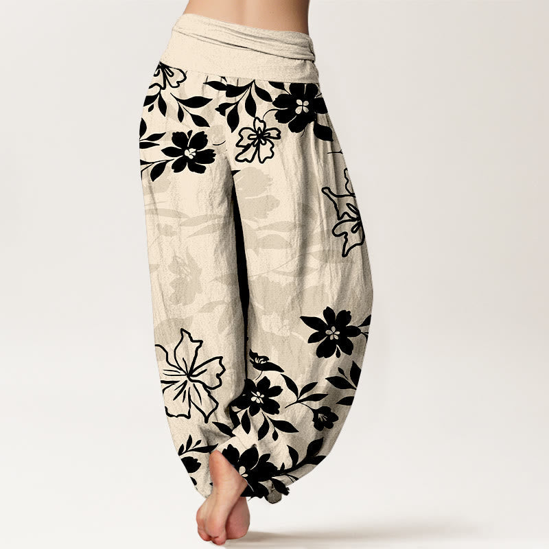 Buddha Stones Cotton Retro Simple Flowers Leaves Pattern Women's Elastic Waist Harem Pants - image 9