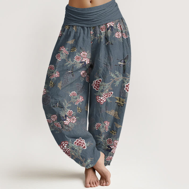 Buddha Stones Cotton Flowers Leaves Butterfly Pattern Women's Elastic Waist Harem Pants - DarkSlateBlue - US16,UK/AU20,EU48 (3XL) - image 8
