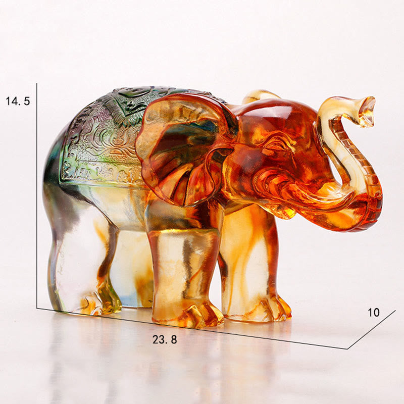 Buddha Stones Handmade Liuli Crystal Elephant Art Piece Wisdom Wealth Home Decoration - image 4
