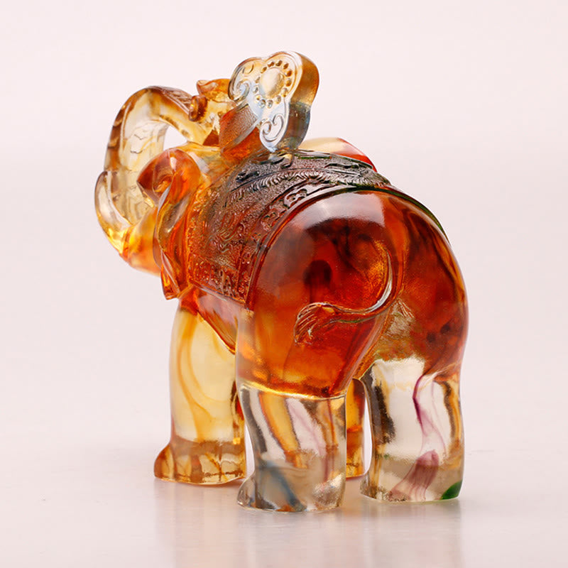 Buddha Stones Handmade Liuli Crystal Elephant Art Piece Wisdom Wealth Home Decoration - image 9