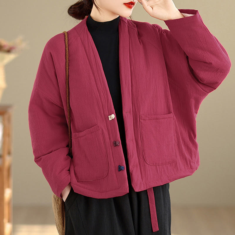 Buddha Stones Winter Long Sleeve Cotton Women's Thermal Jacket With Pockets - PaleVioletRed - US14,UK/AU18,EU46 (2XL) - image 7