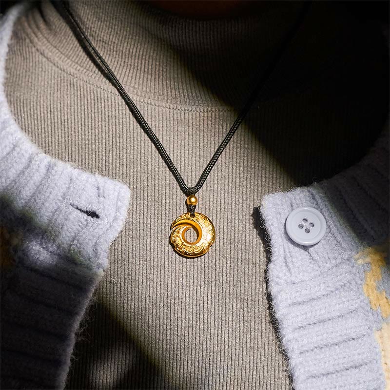Buddha Stones 24k Gold Plated Brass Peace Buckle Black Rope Auspicious Necklace Pendant - image 9