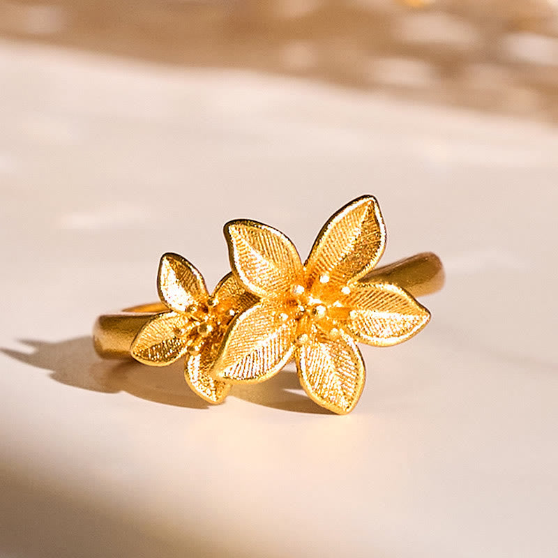 Buddha Stones Lilac Flower Adjustable 24k Gold Plated Copper Brass Ring - Adjustable - image 0