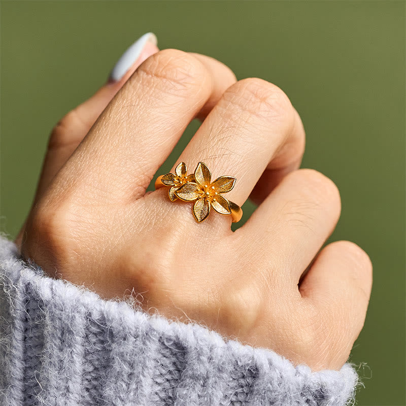 Buddha Stones Lilac Flower Adjustable 24k Gold Plated Copper Brass Ring - image 10
