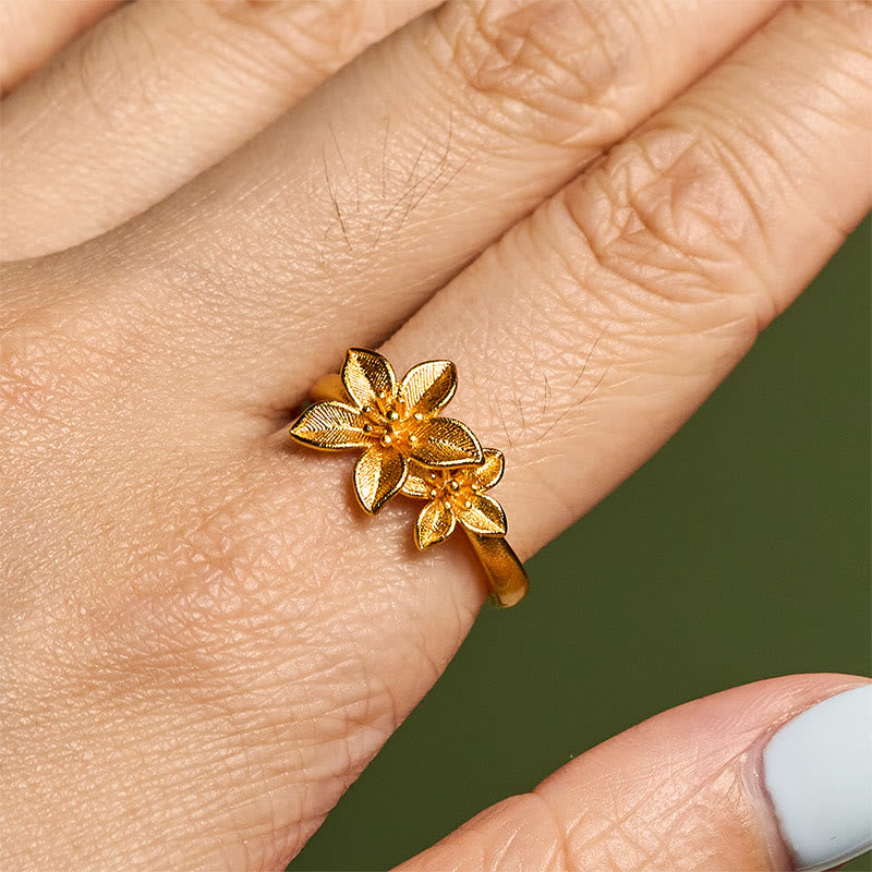 Buddha Stones Lilac Flower Adjustable 24k Gold Plated Copper Brass Ring - image 9