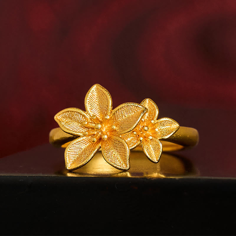 Buddha Stones Lilac Flower Adjustable 24k Gold Plated Copper Brass Ring - image 2