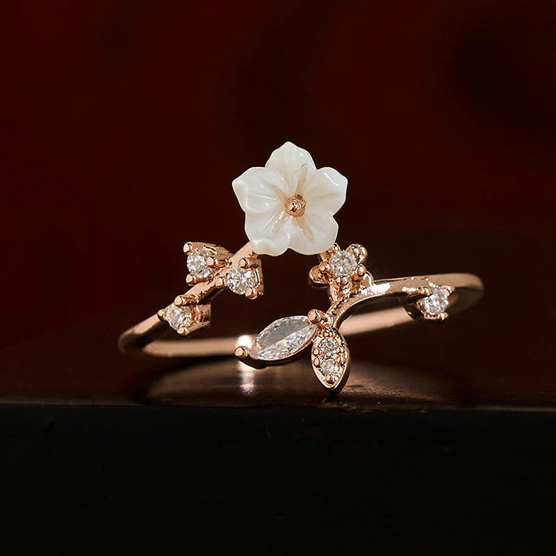 Buddha Stones White Flower Design Adjustable Healing Copper Ring - image 3