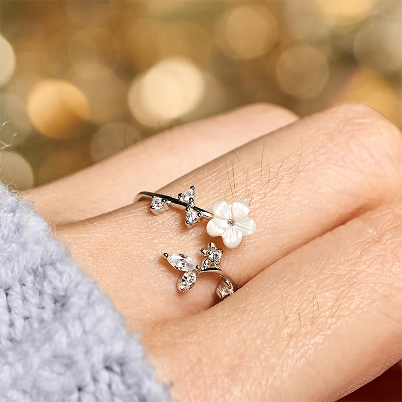 Buddha Stones 925 Sterling Silver White Flower Design Adjustable Blessing Ring - image 13