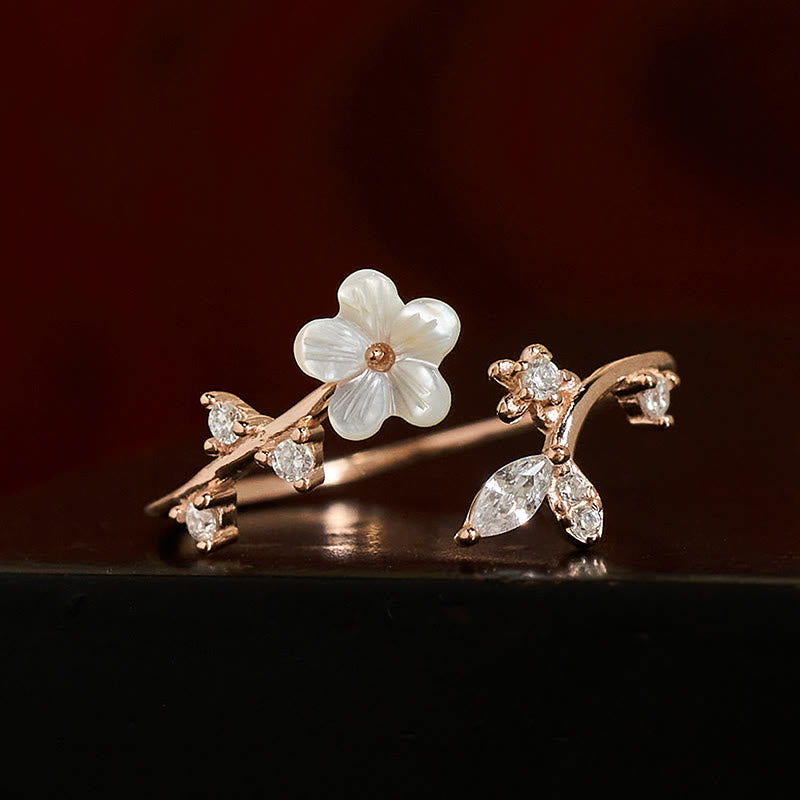 Buddha Stones 925 Sterling Silver White Flower Design Adjustable Blessing Ring - image 1