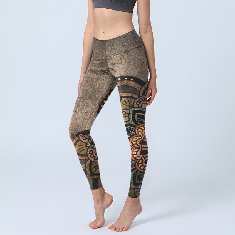 Buddha Stones Mandala Print Design Gym Leggings Women's Yoga Pants - DarkGray - US18,UK/AU22,EU50 (4XL) - image 0