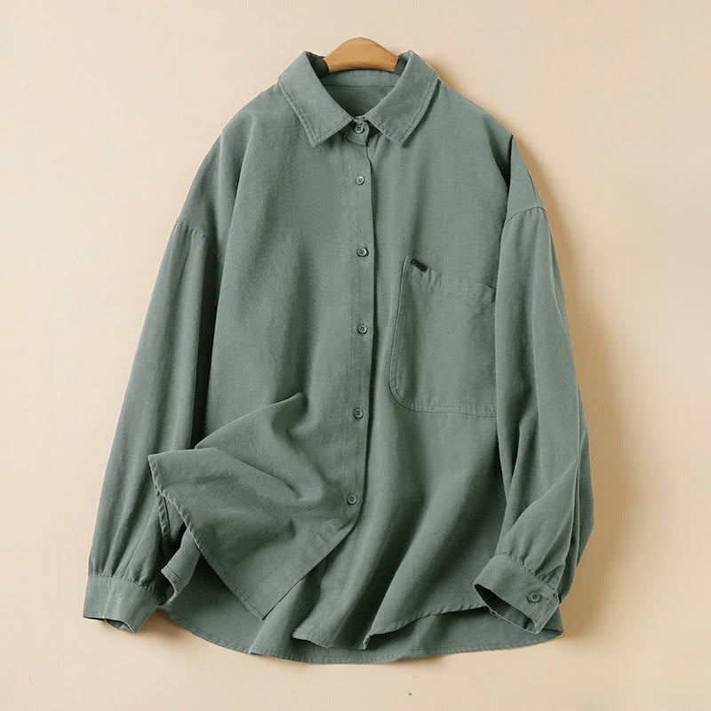 Buddha Stones Casual Buttons Design Women's Stand Collar Long Sleeve Cotton Shirt - SteelBlue - US14,UK/AU18,EU46 (2XL) - image 0