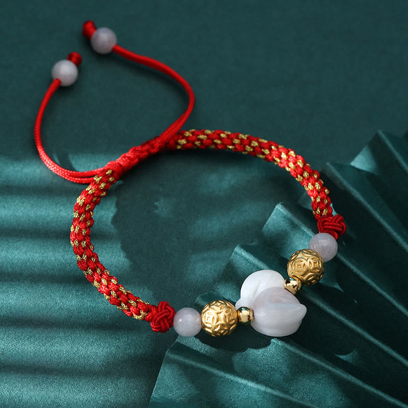 Buddha Stones Chinese Zodiac Jade Silver Beads Year Of The Horse Red String Luck Bracelet - Snake(Wrist Circumference: 14-20 cm) - image 17
