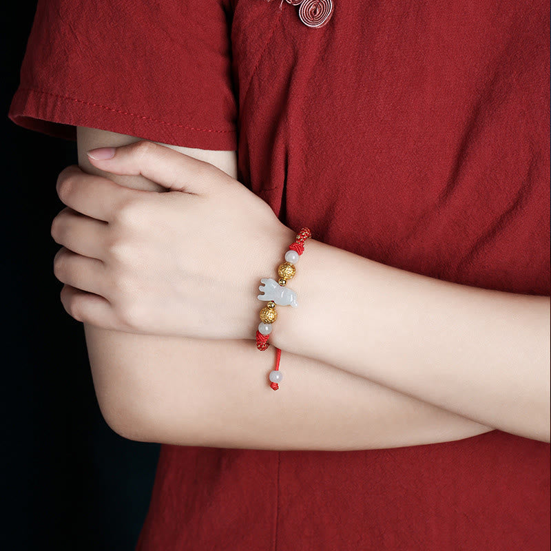 Buddha Stones Chinese Zodiac Jade Silver Beads Year Of The Horse Red String Luck Bracelet - image 10