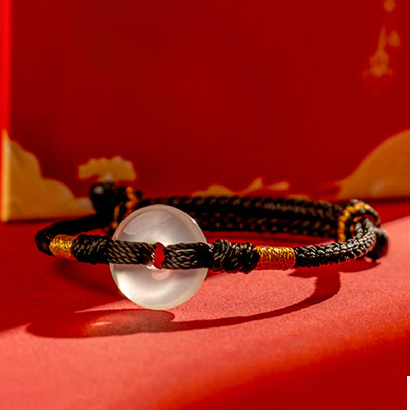 Buddha Stones White Chalcedony Peace Buckle Braided Connection Bracelet - image 12