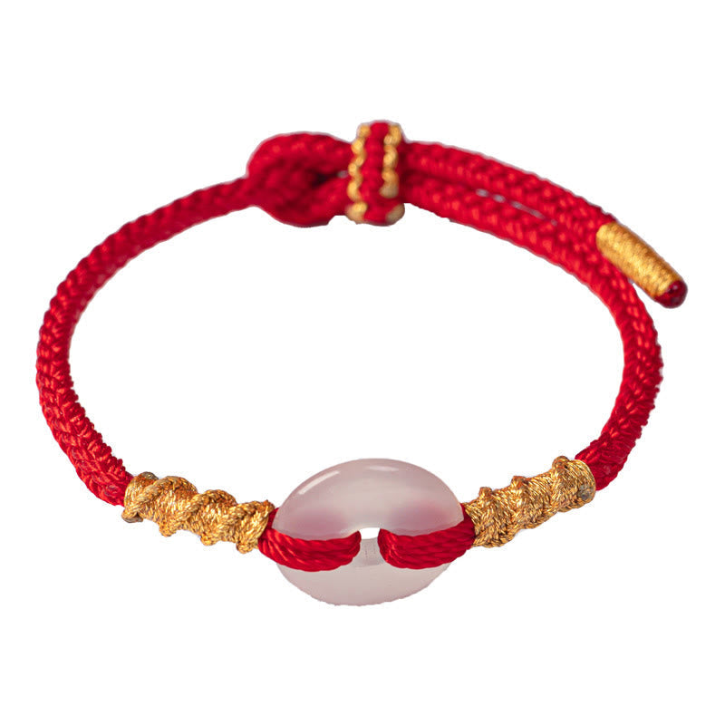 Buddha Stones White Chalcedony Peace Buckle Connection Rope Knot Bracelet - image 14