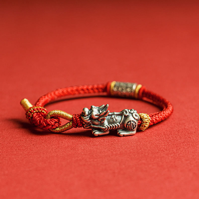 Buddha Stones 925 Sterling Silver Pixiu Om Mani Padme Hum Protection String Bracelet - 18-19cm - image 0
