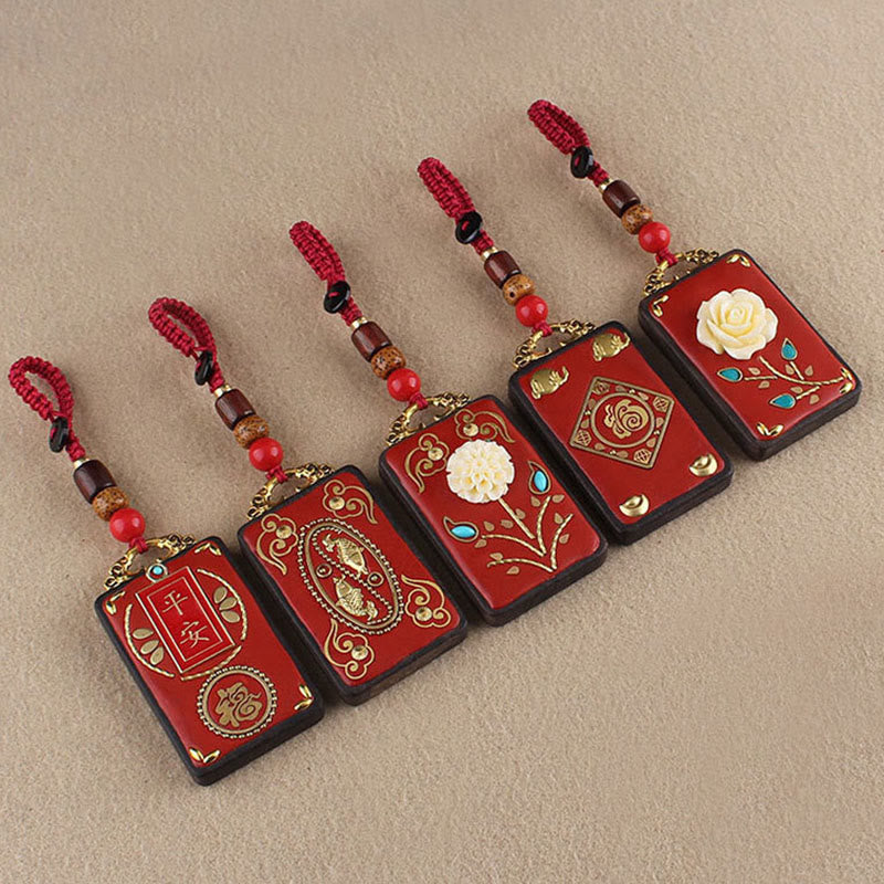 Buddha Stones Ebony Flower Koi Fish Fu Character Button Rope Key Chain - image 20