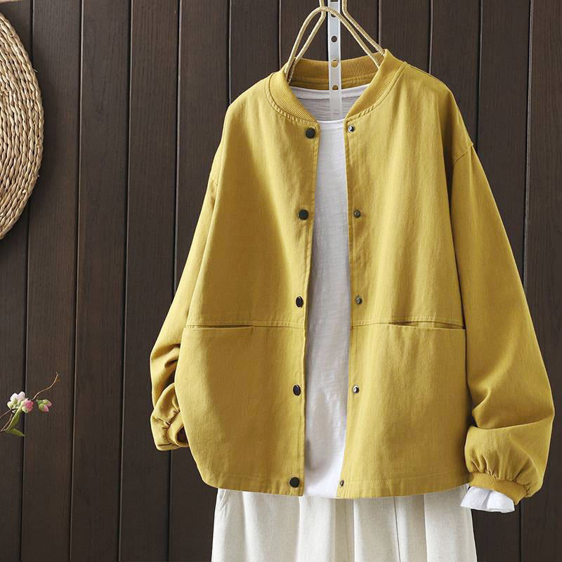 Buddha Stones Fall Button Down Women's Cotton Long Sleeve Outerwear Jacket With Pockets - Yellow - US14,UK/AU18,EU46 (2XL) - image 7