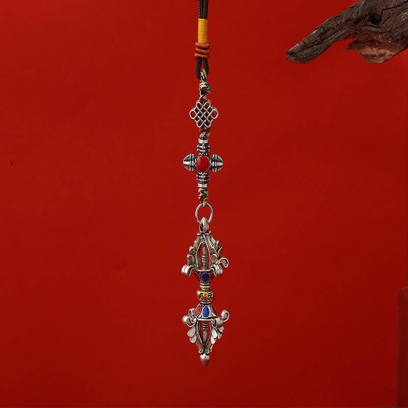 Buddha Stones Vajra Enlightenment Rope Key Chain - Antique Silver - image 5