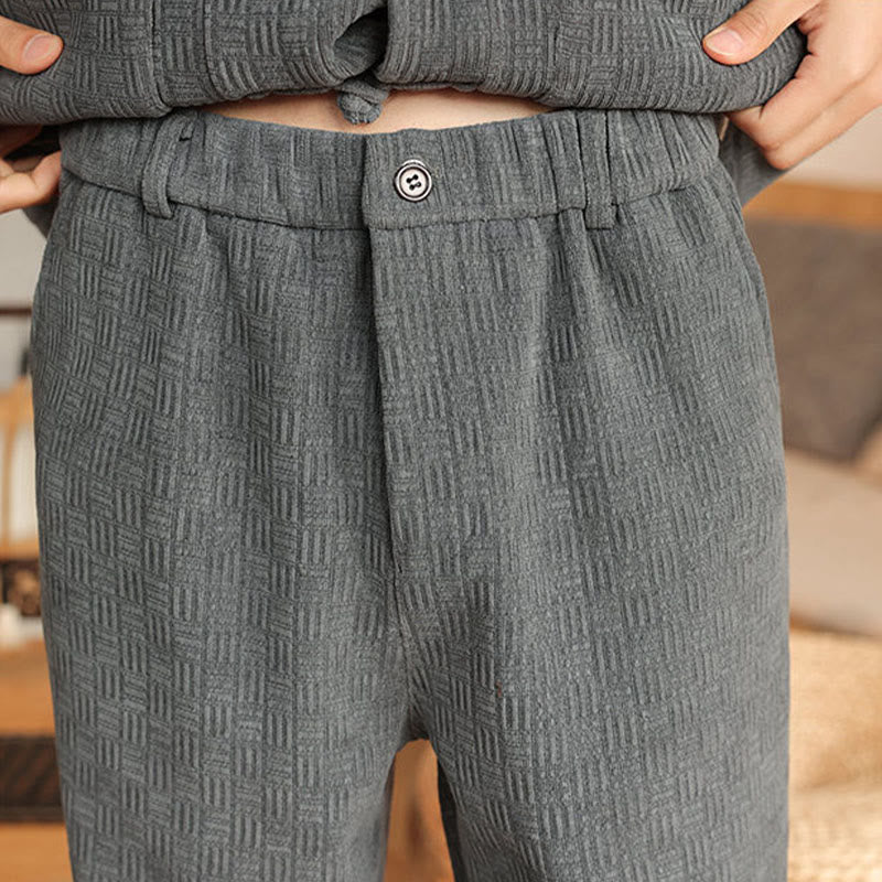 Buddha Stones 2Pcs Winter Solid Men's Tang Suit Frog-Button Cotton Long Sleeve Jacket Pants Set With Pockets - image 13