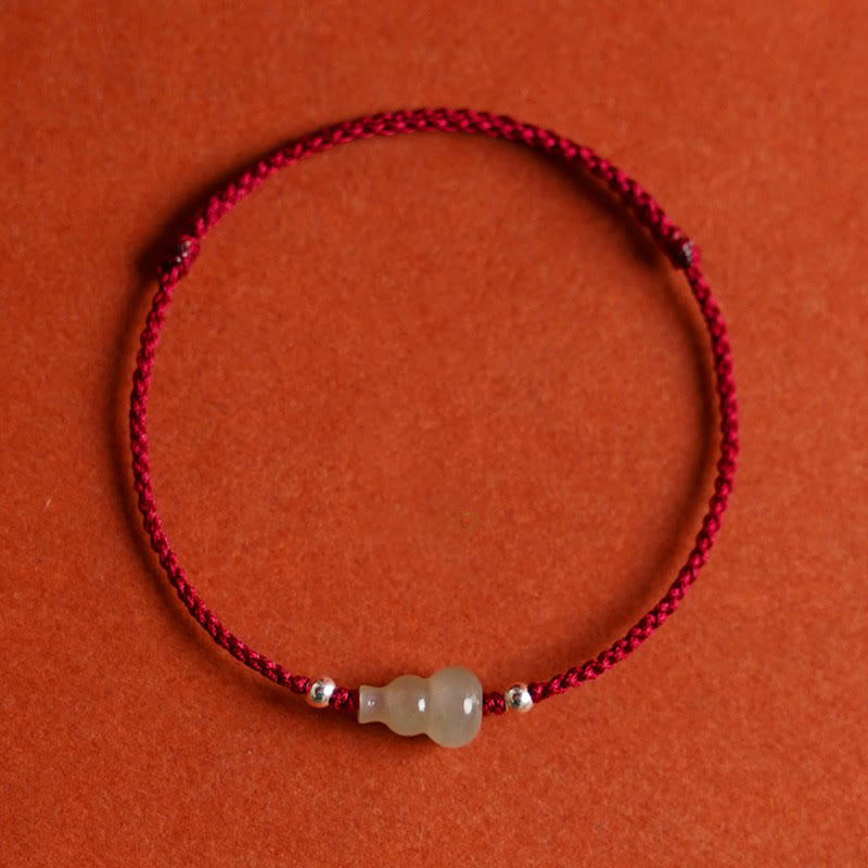 Buddha Stones Gourd Hetian Jade Red String Prosperity Bracelet Anklet - Darkred String Anklet(Circumference 22-30cm) - image 1