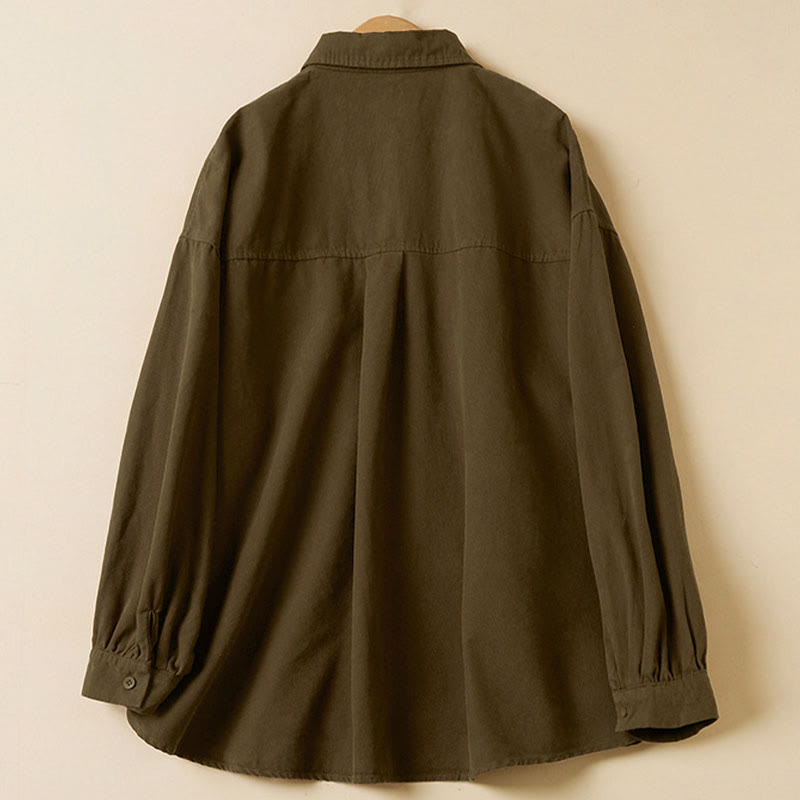 Buddha Stones Casual Buttons Design Women's Stand Collar Long Sleeve Cotton Shirt - image 16