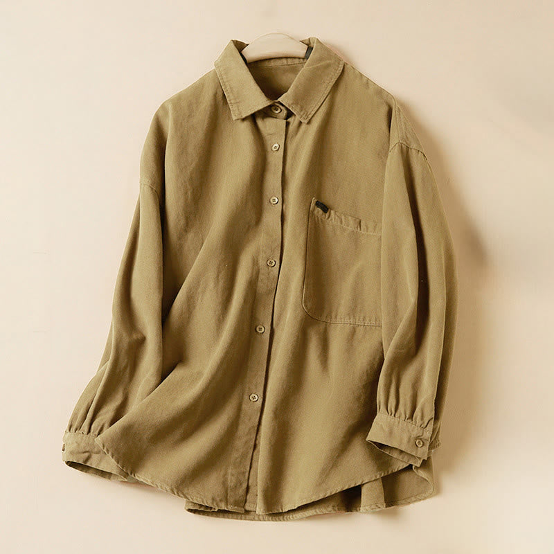 Buddha Stones Casual Buttons Design Women's Stand Collar Long Sleeve Cotton Shirt - Goldenrod - US14,UK/AU18,EU46 (2XL) - image 5