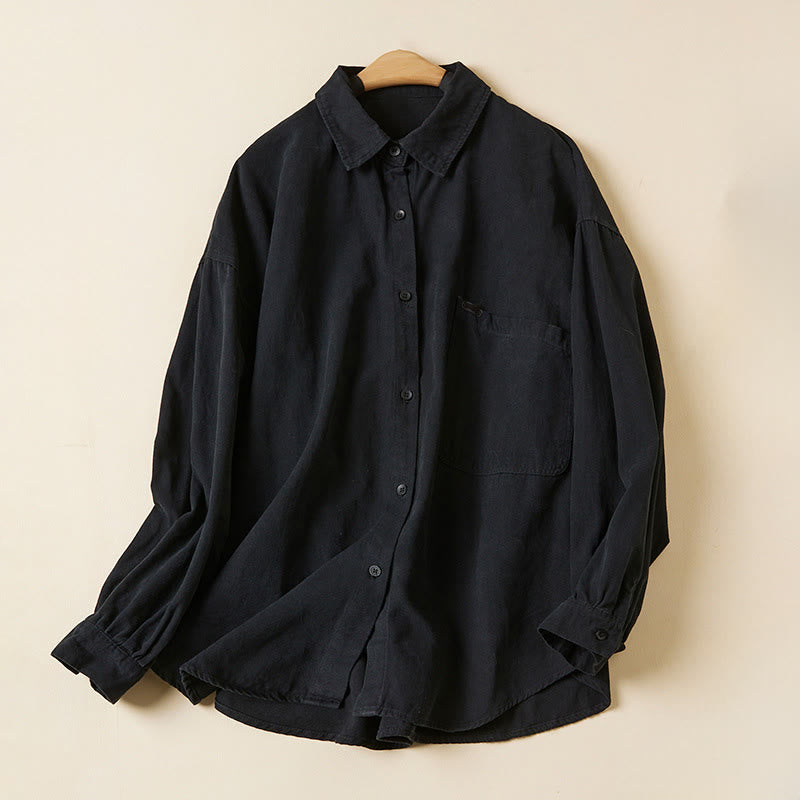 Buddha Stones Casual Buttons Design Women's Stand Collar Long Sleeve Cotton Shirt - Black - US14,UK/AU18,EU46 (2XL) - image 21