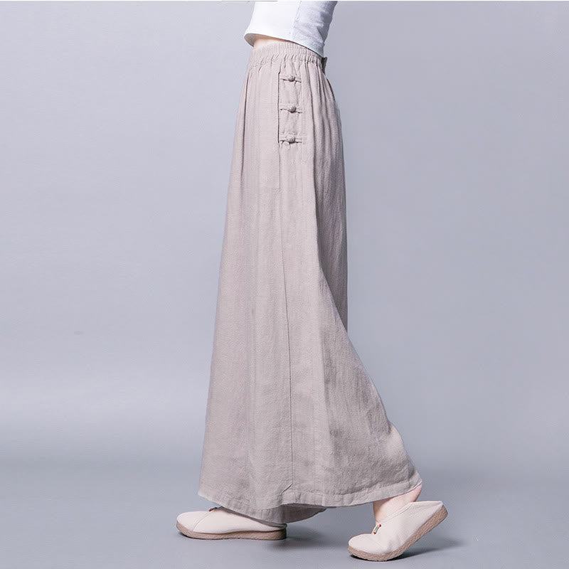Buddha Stones Casual Frog-Button High Waist Wide Leg Pants With Pockets - Linen - US12,UK/AU16,EU44 (3XL) - image 0