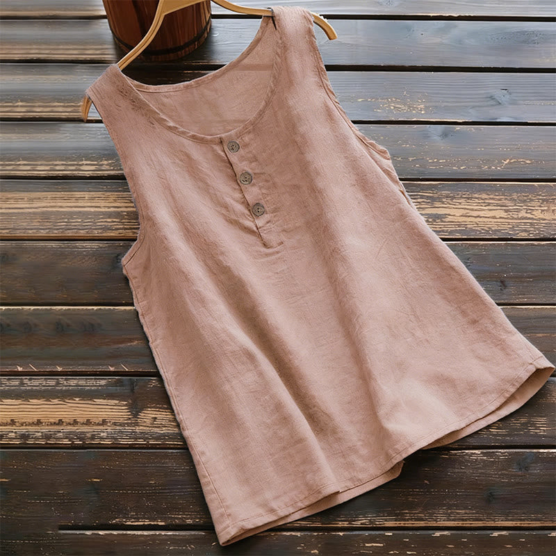 Buddha Stones Summer Pure Color Crew Collar Button Women's Vest Waistcoat - LightCoral - US18,UK/AU22,EU50 (5XL) - image 9