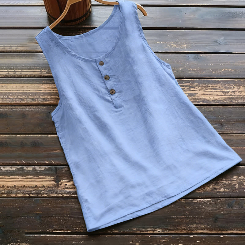 Buddha Stones Summer Pure Color Crew Collar Button Women's Vest Waistcoat - RoyalBlue - US18,UK/AU22,EU50 (5XL) - image 5
