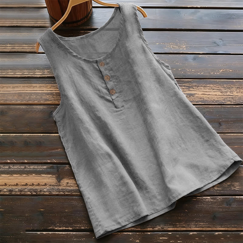 Buddha Stones Summer Pure Color Crew Collar Button Women's Vest Waistcoat - Gray - US18,UK/AU22,EU50 (5XL) - image 2