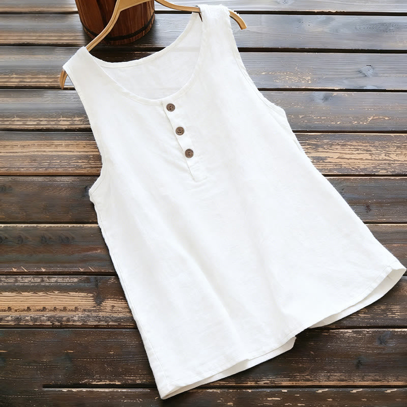 Buddha Stones Summer Pure Color Crew Collar Button Women's Vest Waistcoat - White - US18,UK/AU22,EU50 (5XL) - image 1