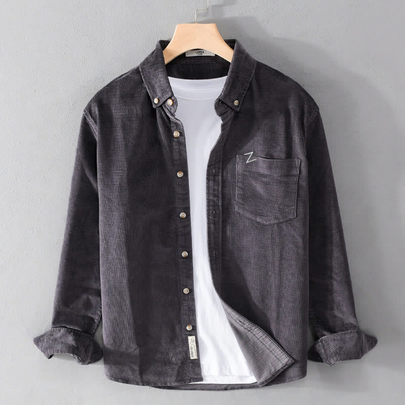 Buddha Stones Casual Corduroy Solid Color Men's Long Sleeve Cotton Thickened Jacket With Pockets - DimGray - US/UK/AU44,EU54 (4XL) - image 0