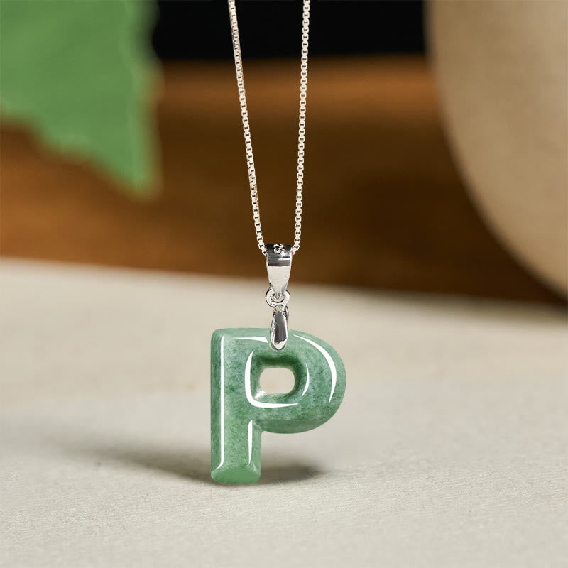 Buddha Stones "May You Find Your Own Meaning" Natural A-Z Letter Jade Titanium Steel Chain Necklace Includes Gift Message Card - image 175