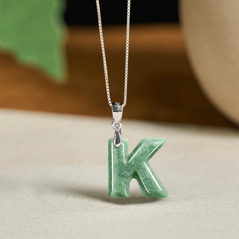 Buddha Stones "May You Find Your Own Meaning" Natural A-Z Letter Jade Titanium Steel Chain Necklace Includes Gift Message Card - image 160