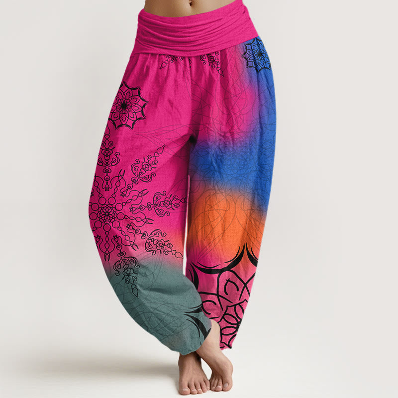 Buddha Stones Cotton Brightly Colored Mandala Pattern Women's Elastic Waist Harem Pants - DeepPink - US16,UK/AU20,EU48 (3XL) - image 0