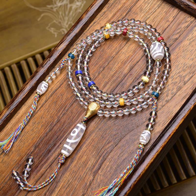 Buddha Stones 108 Beads Liuli Crystal Dzi Bead Agate Blessings Tassel Mala - Style 3 - 6mm - image 13